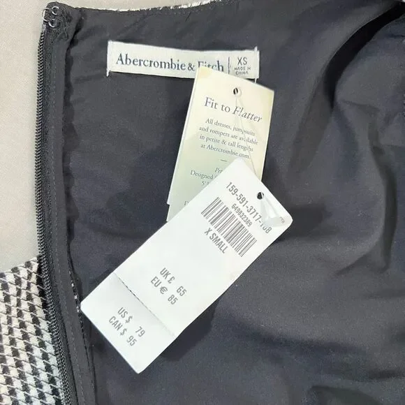 Abercrombie & Fitch Women's Long Sleeve Black /White Gingham Plaid Dress XS NWT - Picture 9 of 12